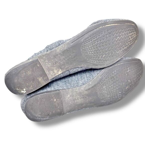 Cole Haan Grey Wool Fabric Bow Gold Logo Flat Loafer Flats Women’s Size 7 B - Picture 6 of 6